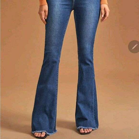 High Waist Button Front Flare Leg J - Picture 6 of 8